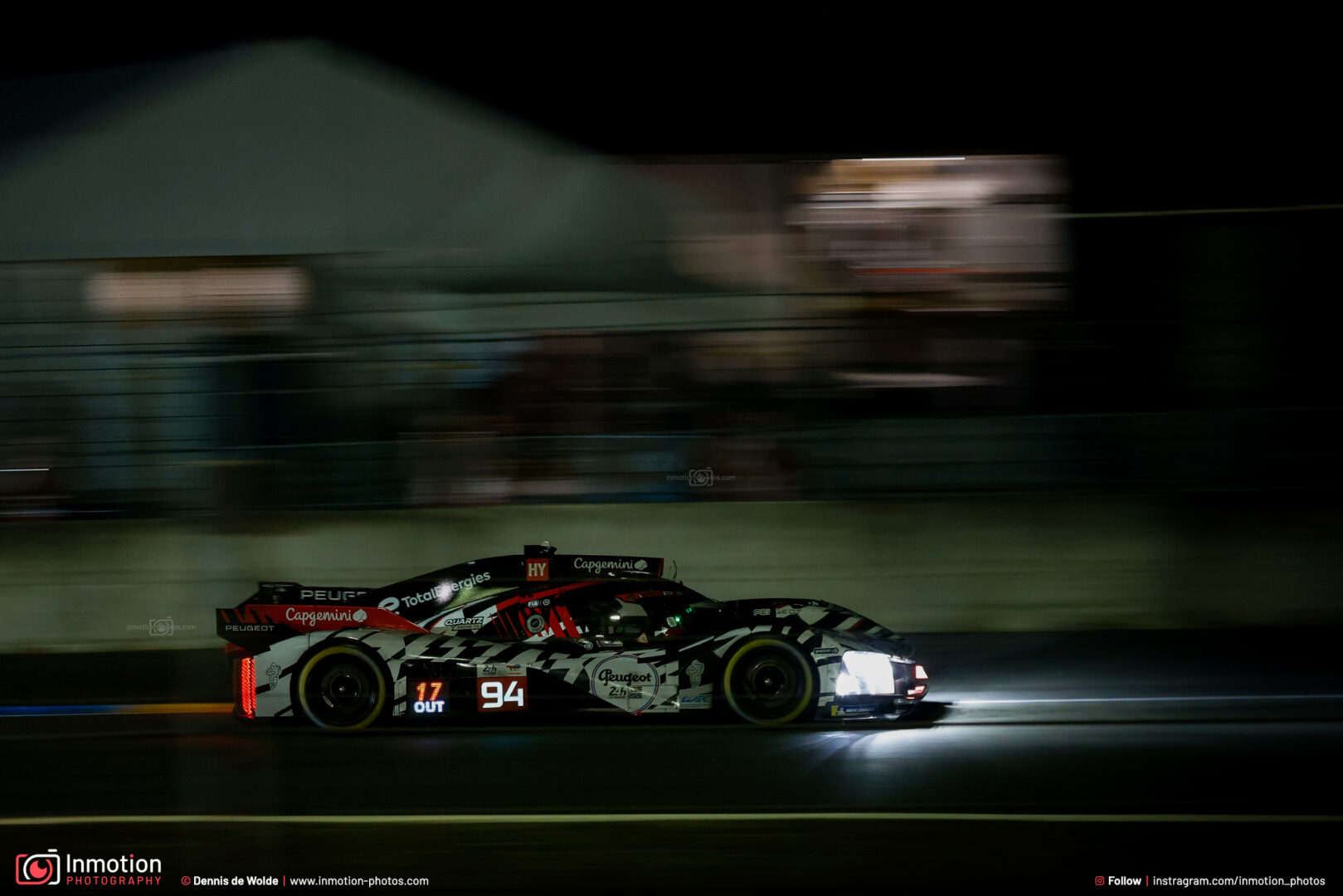 Peugeot 9x8 Hypercar Panning Night Lemans