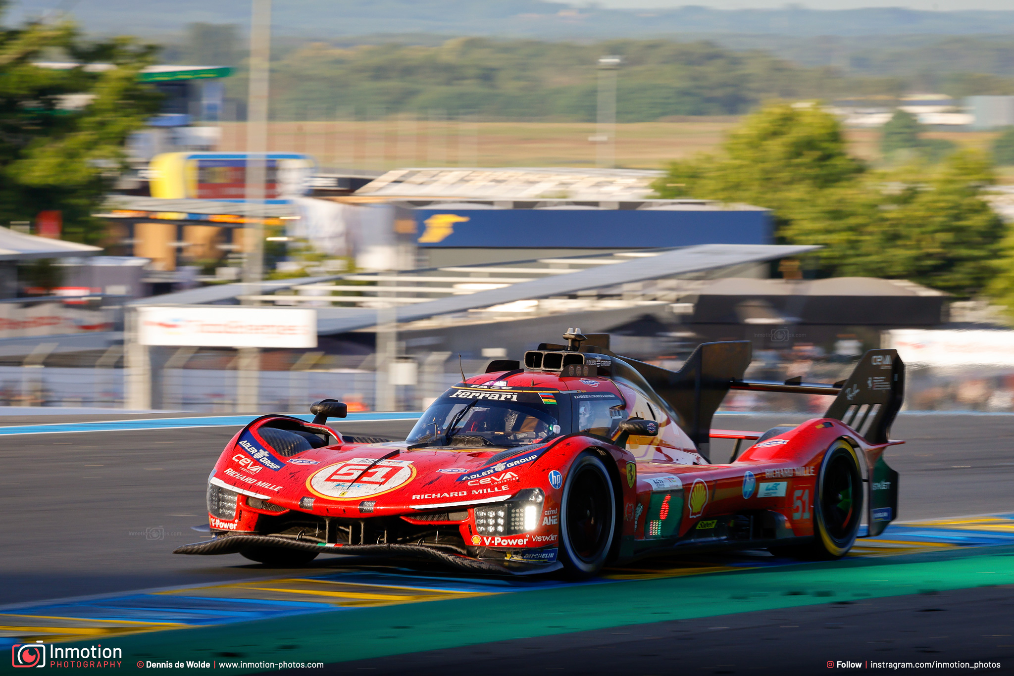 Ferrari 499p Hypercar Panning Sunrise Dunlop Bridge Lemans